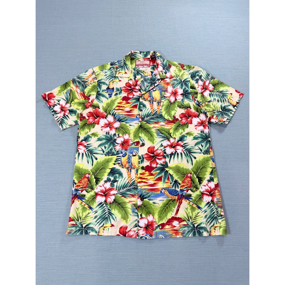RJC Hawaiian Shirt Mens Small Multicolor Excellent Parrot Tropical Cotton USA
